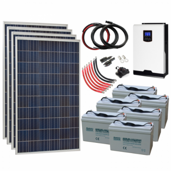 1.4Kw 24V Complete Off-Grid Solar Power System With 4 X 360W Solar Panels, 3Kw Hybrid Inverter And 7.2kwh Battery Bank