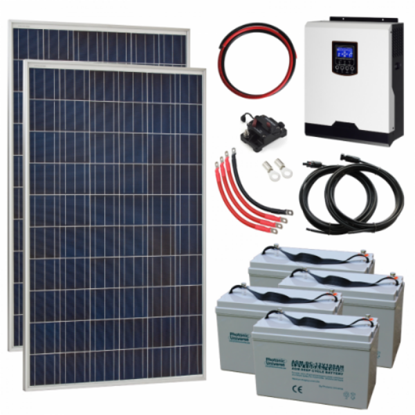820W 24V Complete Off-Grid Solar Power System With 2 X 410W Solar Panels, 3Kw Hybrid Inverter And 4 X 100Ah Batteries
