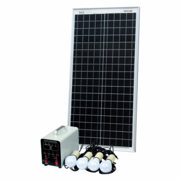 Off-Grid Solar Lighting System With 40W Solar Panel, 4 Led Lights, Solar Charge Controller And Lithium Battery