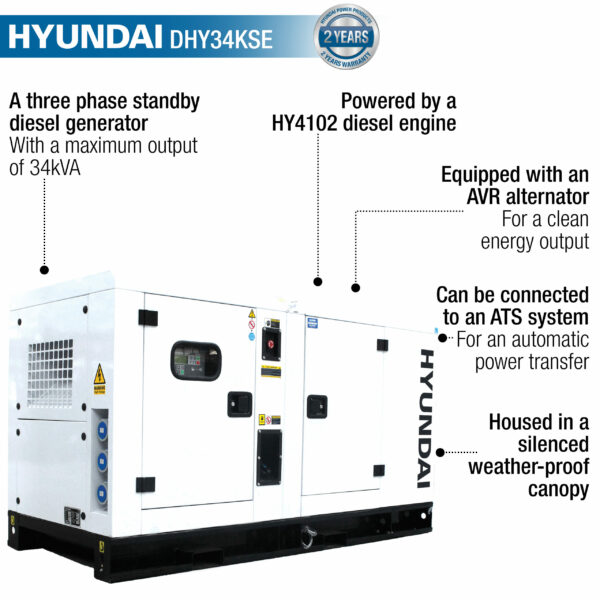 Hyundai DHY34KSE 1500rpm 34kVA Three Phase Diesel Generator