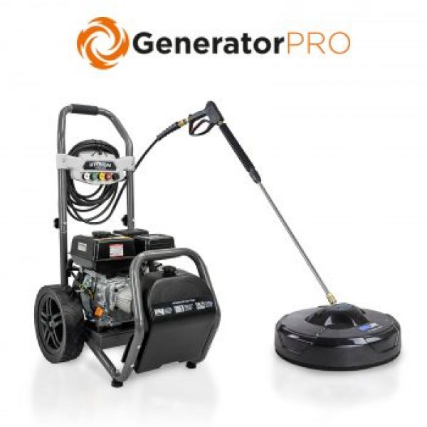 Generator-Pro-Bundle-1-x-1 Hyundai 3400psi / 234 bar Petrol Pressure Washer, 9L/min, 7hp, 210cc with 10m Hose & Detergent Tank | HYW3400P + WJ14WAW-G Surface cleaner