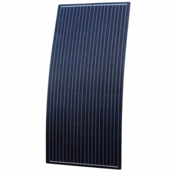 160W Black Reinforced Semi-Flexible Solar Panel With Round Rear Junction Box And 3M Cable, With Durable Etfe Coating