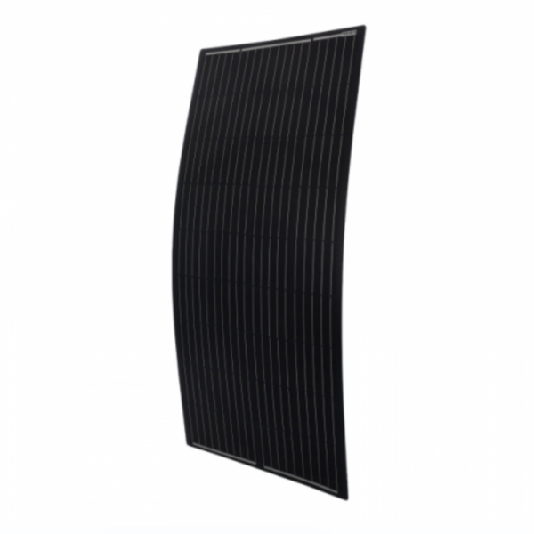 200W Black Reinforced Semi-Flexible Solar Panel With Round Rear Junction Box And 3M Cable, With Durable Etfe Coating