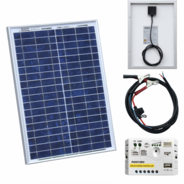 20W 12V Solar Charging Kit With 5A Solar Controller And Battery Cable With Crocodile Clips