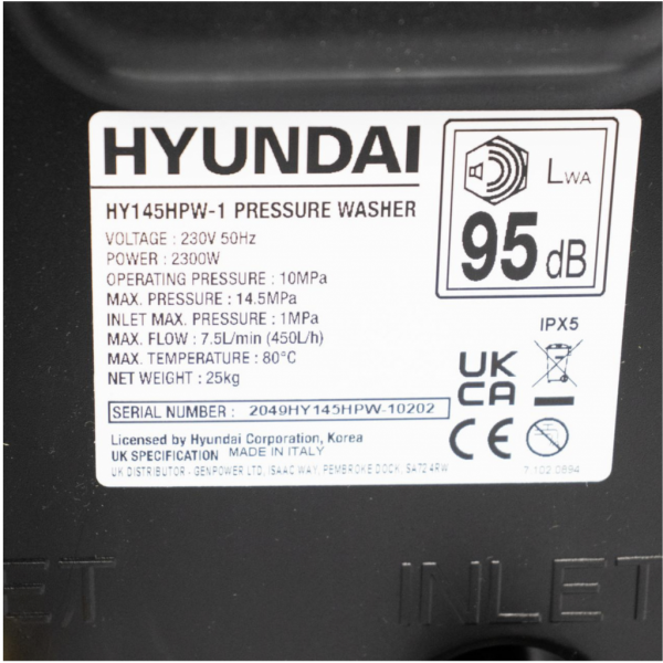 Hyundai HY145HPW-1 2100psi / 145bar Hot Pressure Washer, 80°c 2.3kW Power Washer | HY145HPW-1