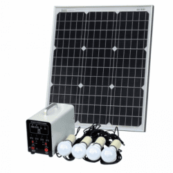 off-grid solar lighting system with 50w solar panel, 4 led lights, solar charge controller and lithium battery