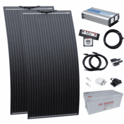 2kw complete dual battery van conversion kit with 2 x 160w black semi-flexible solar panels, 200ah 12v battery and 2000w 230v pure sine wave inverter VANDBKIT-2000