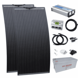 3kw complete van conversion kit with 2 x 160w black semi-flexible solar panel, 200ah 12v battery and 3000w 230v pure sine wave inverter VANKIT-3000