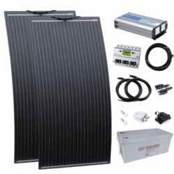 2kw complete van conversion kit with 2 x 160w black semi-flexible solar panel, 200ah 12v battery and 2000w 230v pure sine wave inverter VANKIT-2000