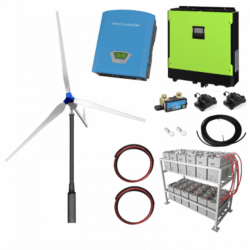 1Kw Grid-Tie Wind Turbine Kit With 5.5Kw Hybrid Inverter And 24Kwh Battery Bank For Export Of Wind Power Into The Grid