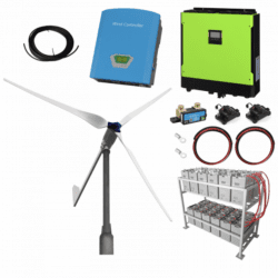 2Kw Grid-Tie Wind Turbine Kit With 5.5Kw Hybrid Inverter And 24Kwh Battery Bank For Export Of Wind Power Into The Grid