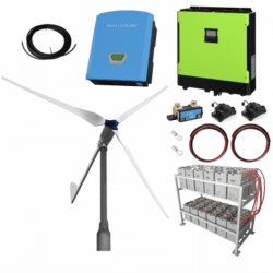 3Kw Grid-Tie Wind Turbine Kit With 5.5Kw Hybrid Inverter And 24Kwh Battery Bank For Export Of Wind Power Into The Grid