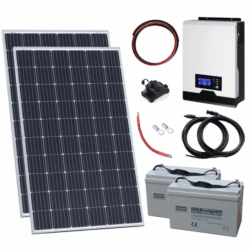 600W 24V Complete Off-Grid Solar Power System With 2 X 300W Solar Panels, 2Kw Hybrid Inverter And 2 X 100Ah Batteries