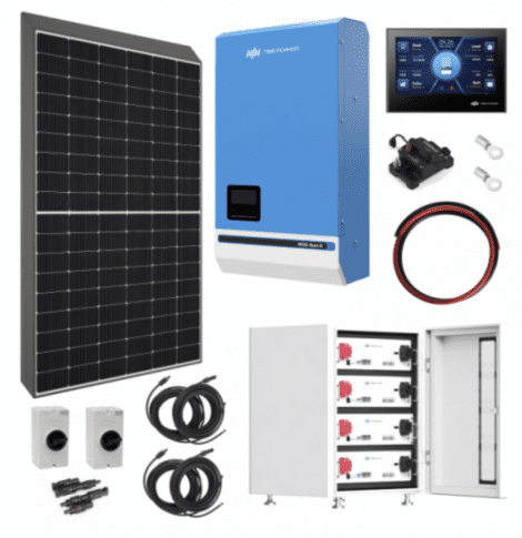 TBB Power 6.56Kw 48V Complete Off-Grid Solar Power System With 16 X 410W Sharp Solar Panels, 8Kw TBB Power Riiosun Hybrid Inverter And 4 X TBB Power Es100Ii 105Ah Batteries With Ip65 Cabinet