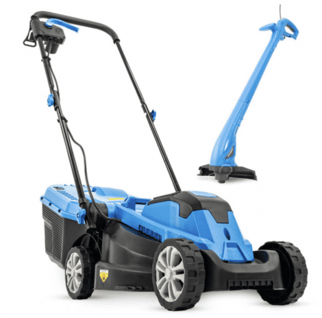 Hyundai Electric Lawn Care Bundle, 1300W 33cm Cut Lawn Mower & 250W Grass Trimmer | HYM3313EGT