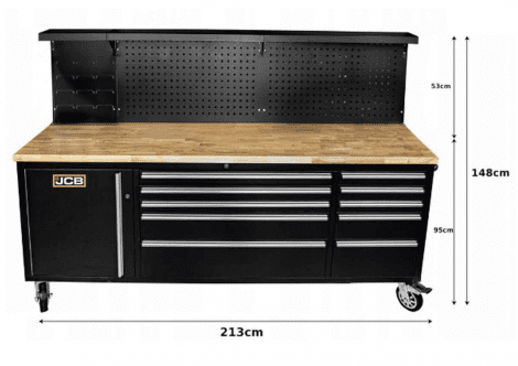 JCB JCB-01Y0109 Workshop Table Trolley and Tool Cabinet, 10 Drawers - Image 9