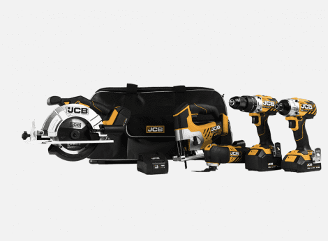 JCB 18V Cordless Power Tool Kit, Combi Drill, Impact Driver, Multi-tool, Jigsaw, 2 x 4.0Ah, 1x 2.0Ah Batteries, Charger & Bag | JCB-185PK-V1