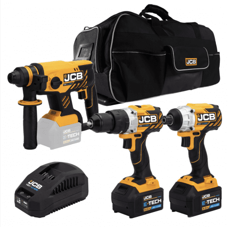 JCB 18V Brushless Combi Drill, Impact Driver & Hammer Drill Kit, 2 x 5Ah Li-Ion Batteries, Charger and 26'' Kit Bag| 21-18BL3PK-5