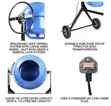 Hyundai 650w 160L Portable Electric Cement Concrete Mixer 230v | HYCM160E - Image 13