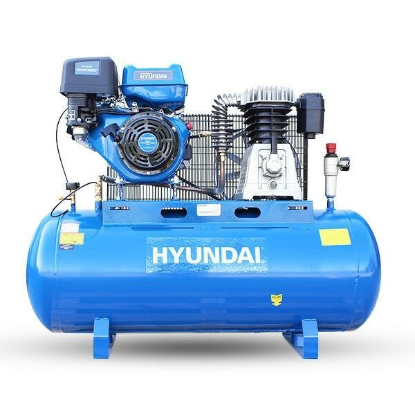 Hyundai 200 Litre Air Compressor, Twin Cylinder Belt Drive Petrol Engine - 29CFM, 14HP - HY140200PS